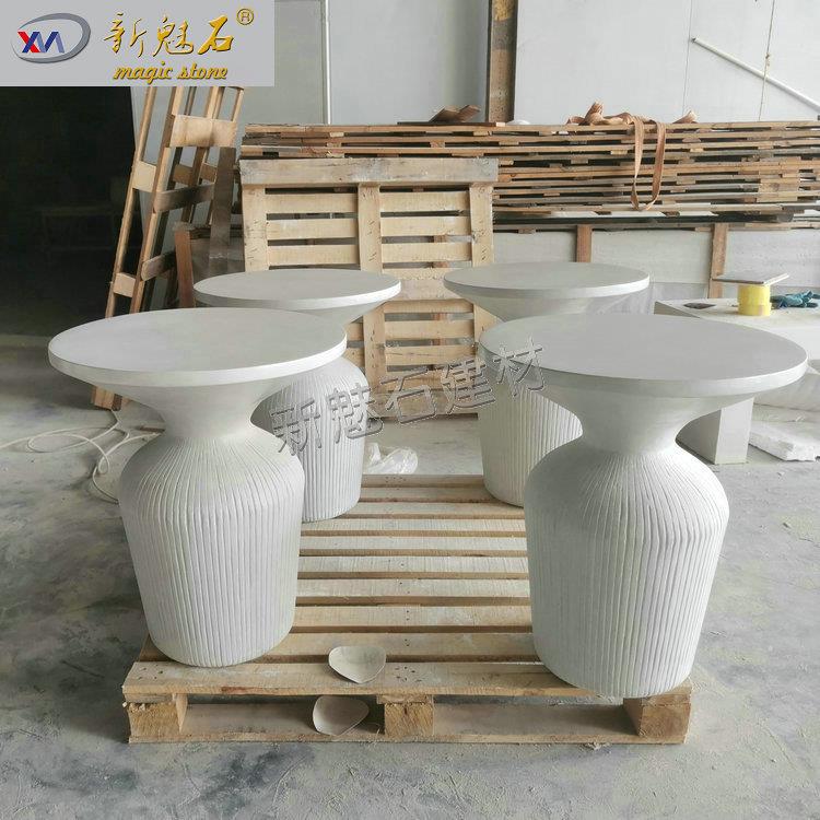 现代轻奢家用客厅茶几边几简约白色圆形水泥茶桌办公室洽谈桌茶台