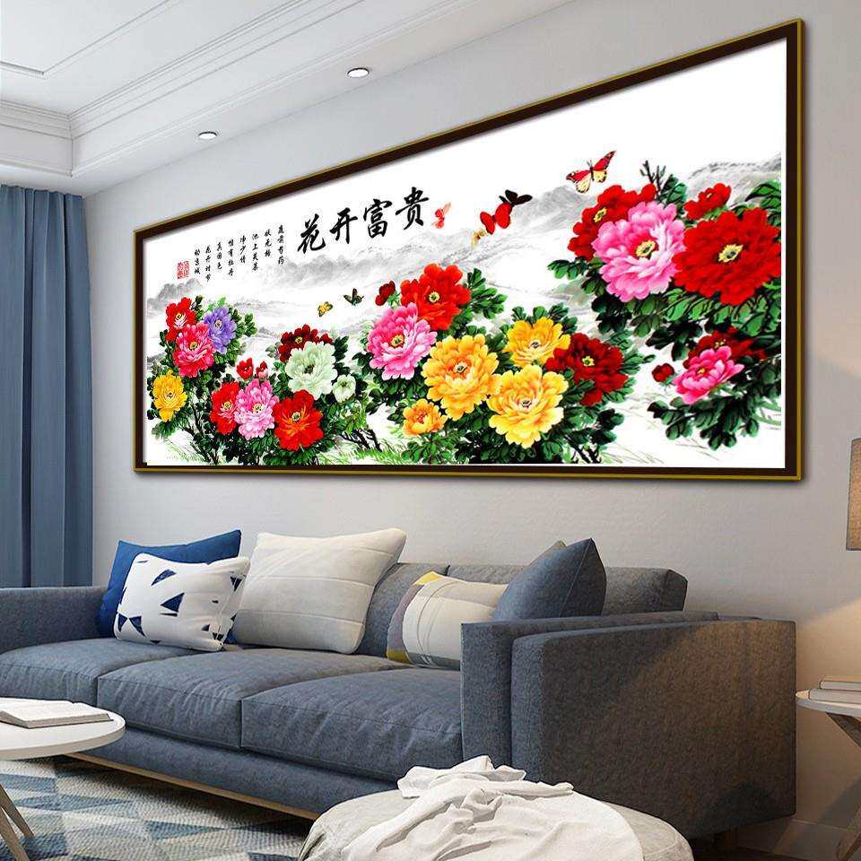 新款花开富贵吉祥图十字绣大幅客厅装饰画牡丹花图非满绣印花刺绣