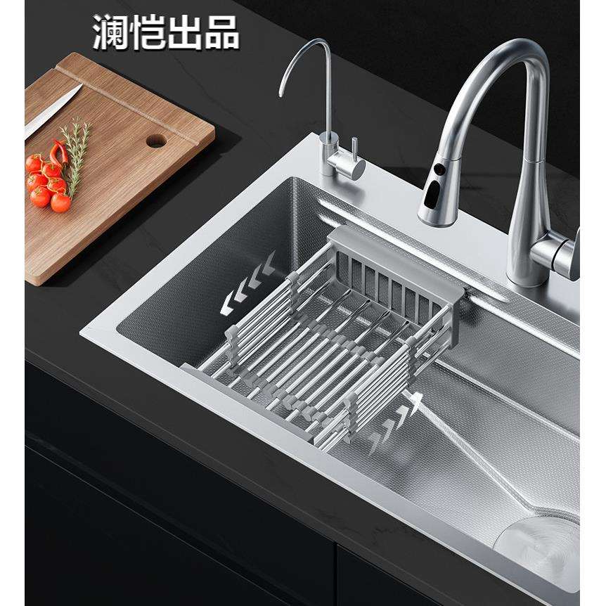 加厚纳米304不锈钢水槽抽拉龙头大单槽厨房洗碗菜盘池台槽