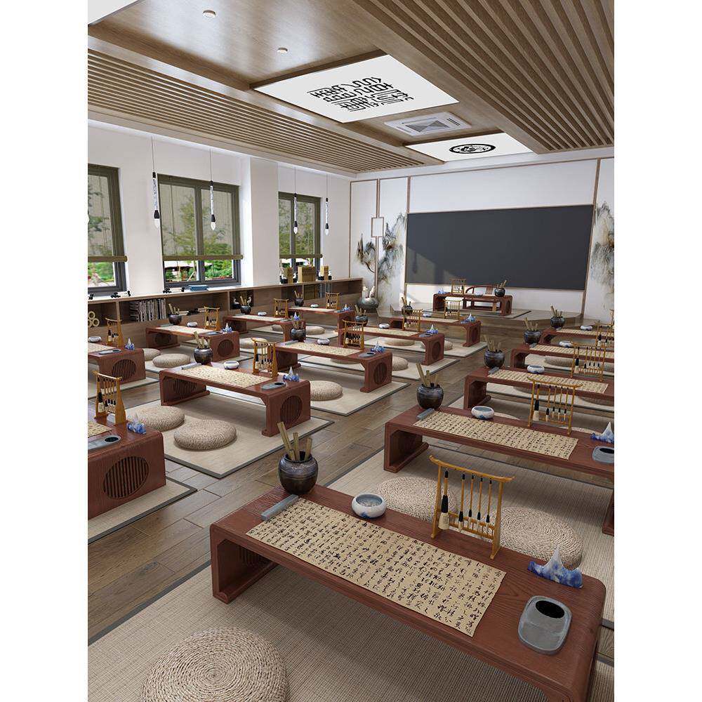 新中式书法桌子幼儿园国学桌椅培训班课桌椅书画桌实木围棋茶艺桌
