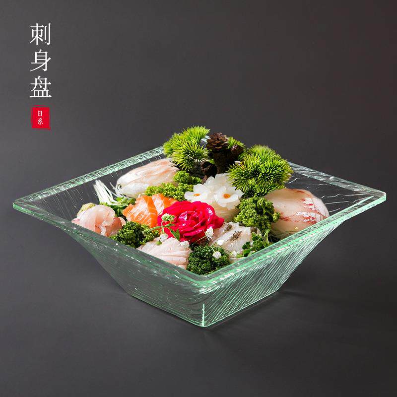亚克力刺身盘仿玻璃海鲜盘水果拼盘鱼生冰盘自助餐盘方形日韩餐具