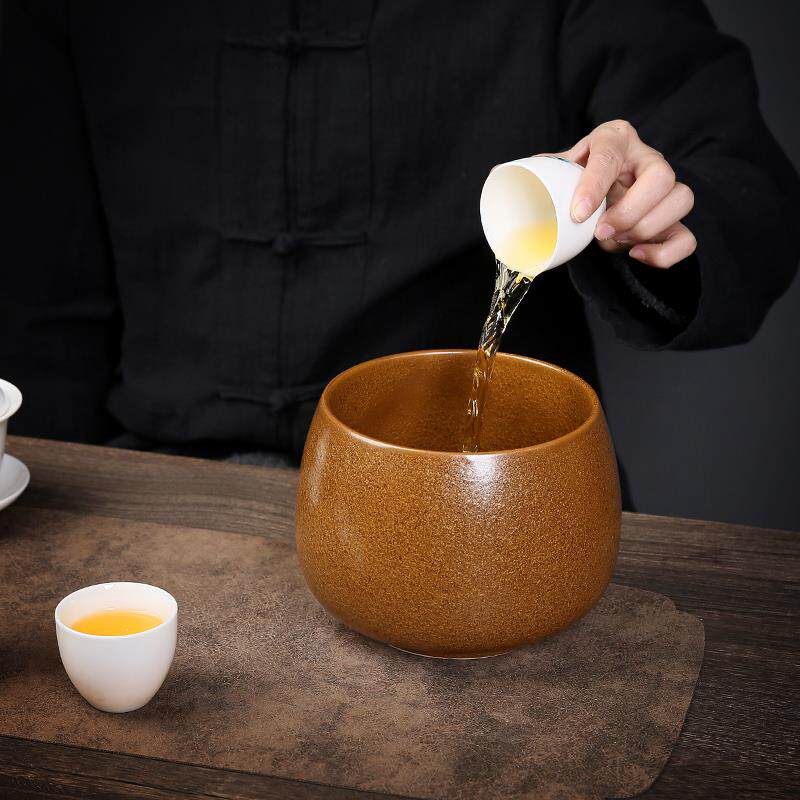 高端茶洗茶渣缸陶瓷建水铁锈小大号水盂废水桶烟灰缸茶水缸茶点盘
