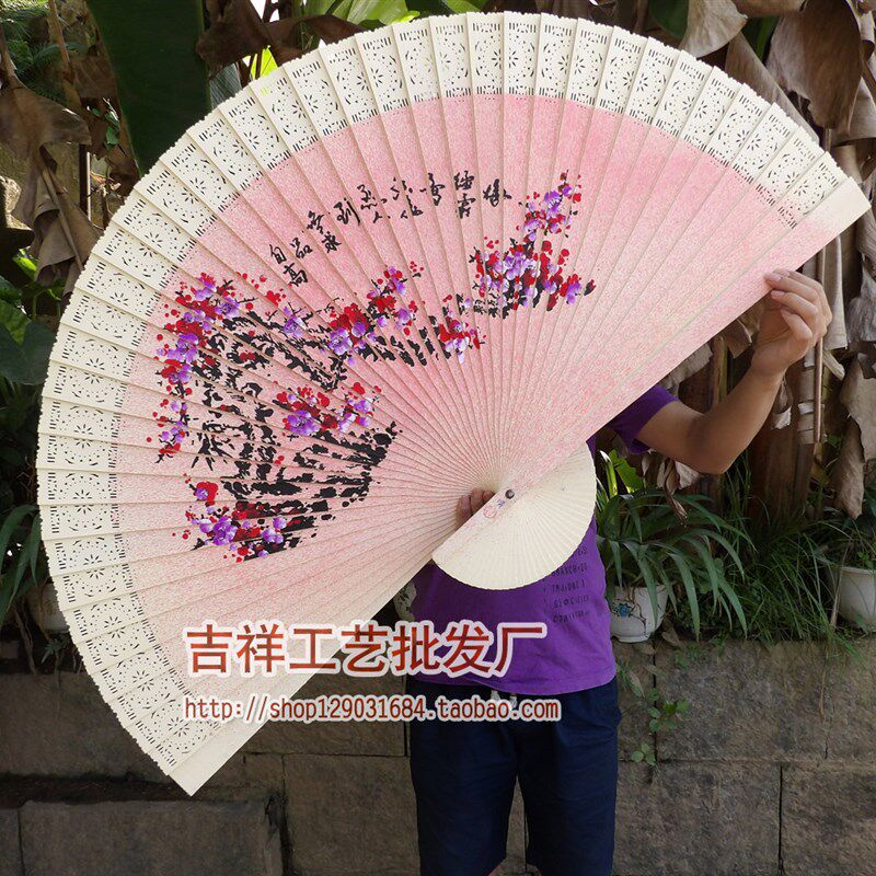 多尺寸大挂扇装饰扇大折扇工艺木扇子礼品扇酒店客厅扇子手绘梅花