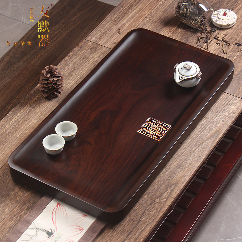 黑檀木茶盘实木整块原木家用大号功夫茶具茶台茶海茶托盘简约排水