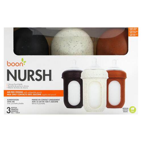 Boon,Nursh，硅酮袋瓶，中号，3 个月以上，3 瓶，每瓶 8 盎司（2