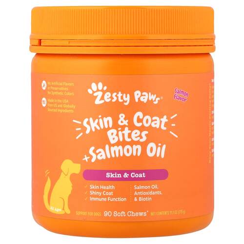 Zesty Paws,皮毛支持零食 + 鲑油狗狗专用所有年龄段