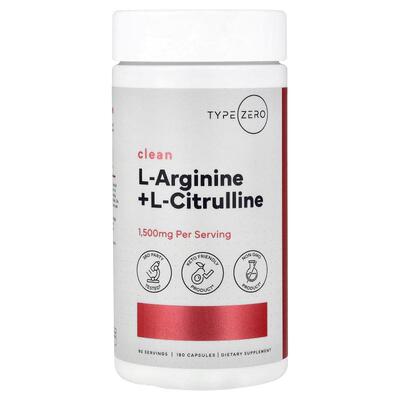 TypeZero,Clean, L Arginine + L Citrulline, 180 Capsules