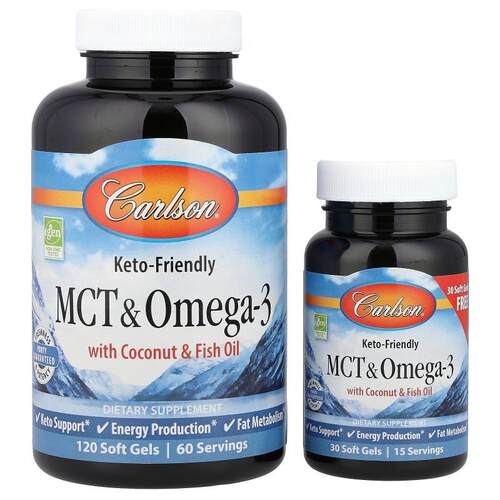 Carlson,MCT 和欧米伽-3，120 + 30 粒软凝胶