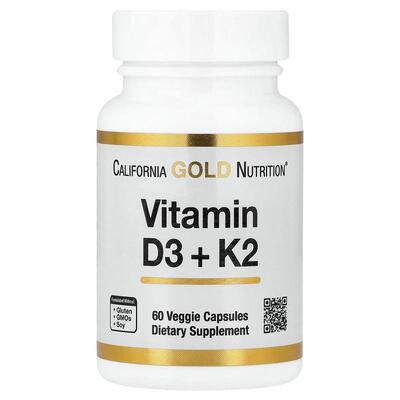 California Gold Nutrition,维生素 D3 + K2，60 粒素食胶囊