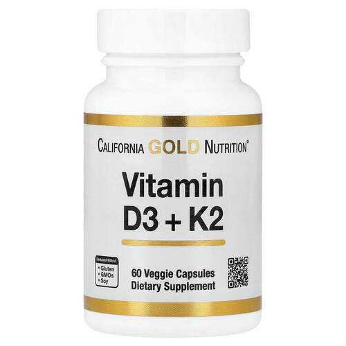 California Gold Nutrition,维生素 D3 + K2，60 粒素食胶囊
