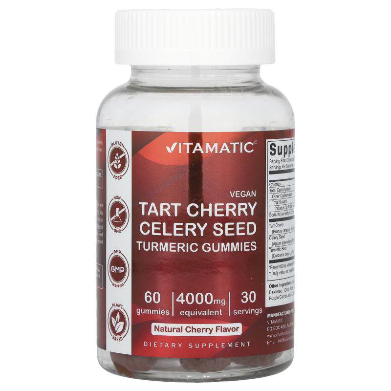 Vitamatic,全素食酸樱桃芹菜籽，姜黄软糖，天然樱桃味，4000 毫6
