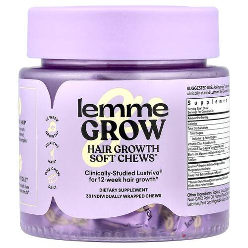 Lemme,Grow, Hair Growth Soft Chews, Mixed Fruit, 30 Individu