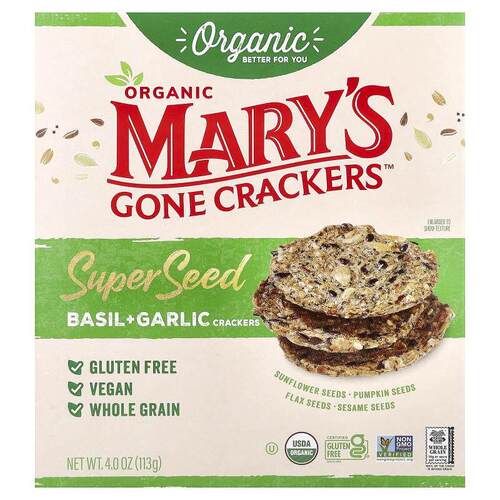 Mary's Gone Crackers,有机超级种子饼干，罗勒 + 大蒜味，4 盎司