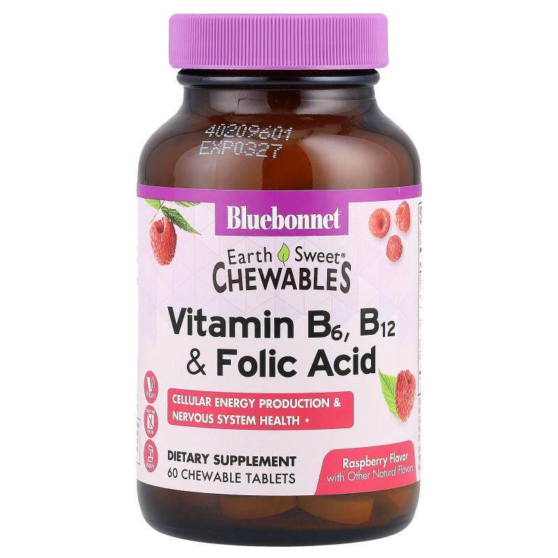 Bluebonnet Nutrition,咀嚼片，维生素 B6、B12 和叶酸，树莓味，图片