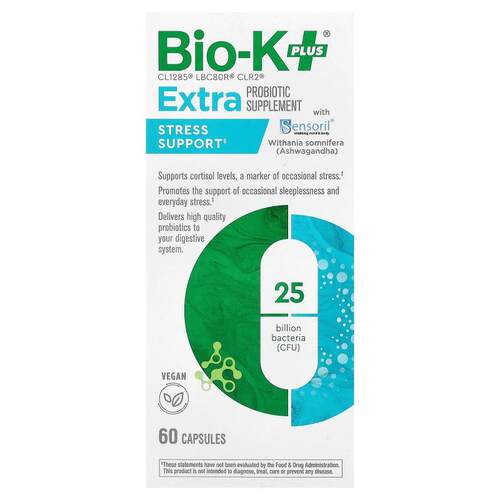 Bio-K+，额外益生菌补充剂，Sensoril®压力支持，60粒胶囊