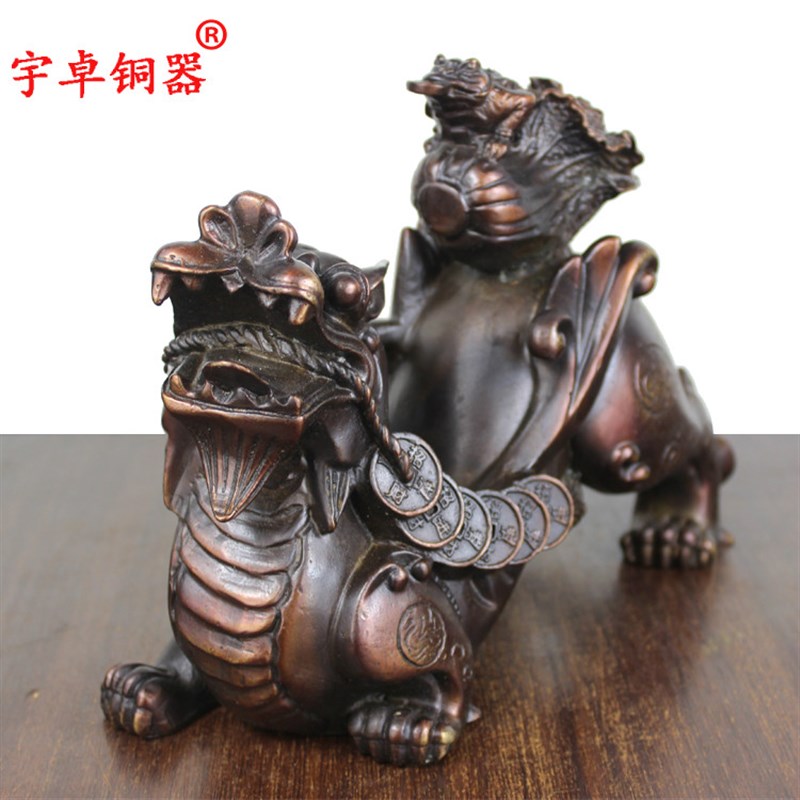 宇卓铜器仿古貔貅工艺品摆饰驮白菜金蟾貔貅 纯铜貔貅黄铜貔貅