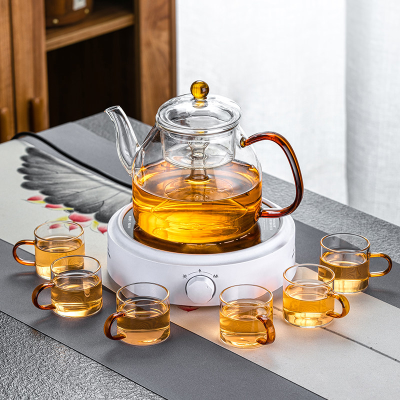 煮茶器家用电陶炉耐高温玻璃蒸汽煮茶壶煮茶炉陶瓷烧水泡茶壶套装
