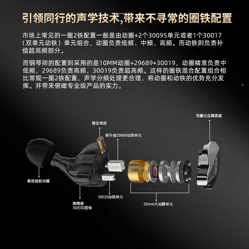 CCA钢琴钢琴师\/师一圈两铁线HFii耳机高保真低重音入耳式带有麦