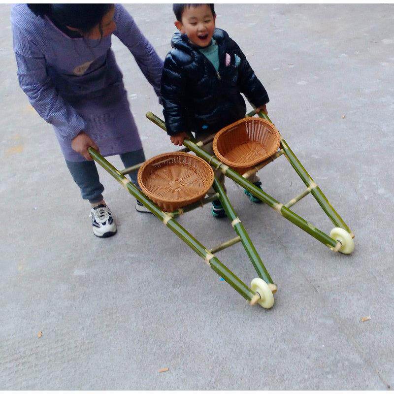 竹子车手推JZQ带篮子器装东西独车玩具车幼儿园儿童户轮外材亲子