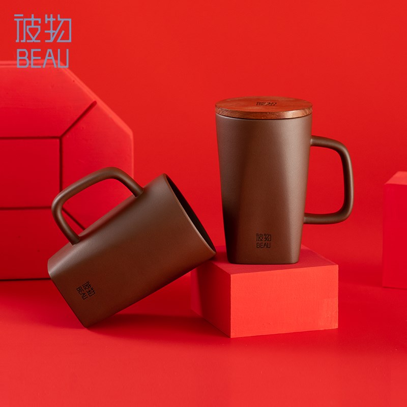 天福彼物中式喜福杯宜兴紫砂茶杯泡茶杯带盖红色敬茶杯子结婚茶具