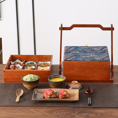 中式复古果盒点心食盒多层提箱送餐篮提篮收纳筐竹制野餐篮婚庆篮