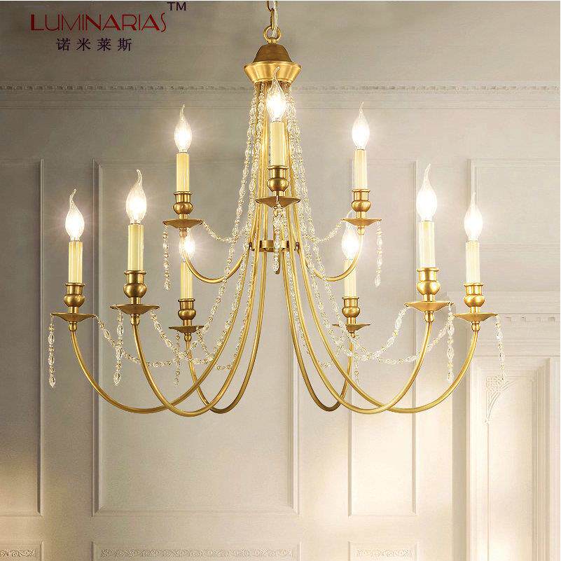 客厅吊灯餐厅灯美式乡村灯具创意个性卧室灯铁艺水晶蜡烛吊灯大气