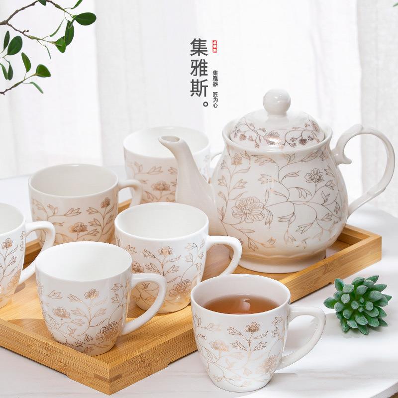 景德镇陶瓷茶具套装带把手茶杯茶壶套装家用办公水具饮具整套套装
