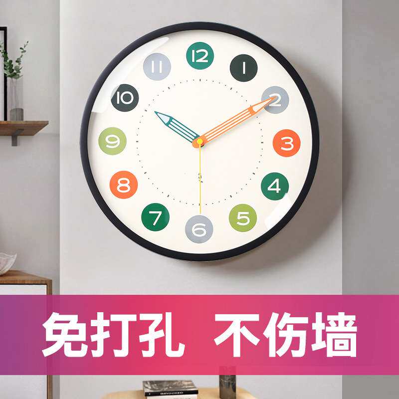 创意网红新款铅笔时钟现代简约挂钟静音卧室客厅家用钟表挂墙挂钟