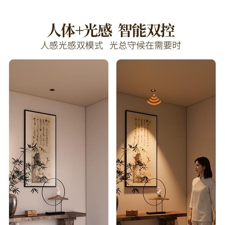 中古风嵌入式人体感应灯胡桃木纹色过道灯人来即亮入户门玄关射灯图片