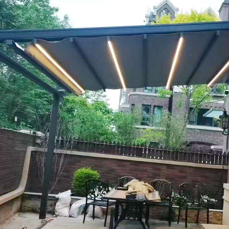 别墅花园智能电动折叠天幕篷家用铝合金伸缩式雨棚商铺棚智能折叠