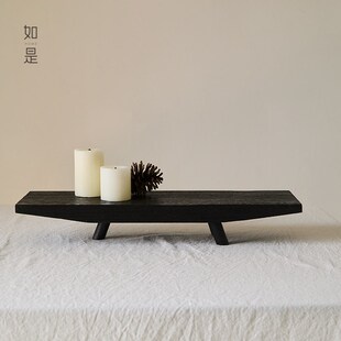 如是/碳化木做旧侘寂风干泡茶盘客厅茶室民宿实木装饰托盘蜡烛托