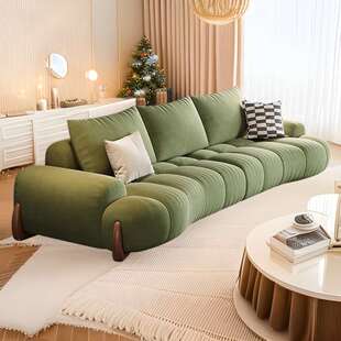 网红泡芙棉花糖布艺沙发复古奶油风格北欧客厅设计师创意弧形沙发
