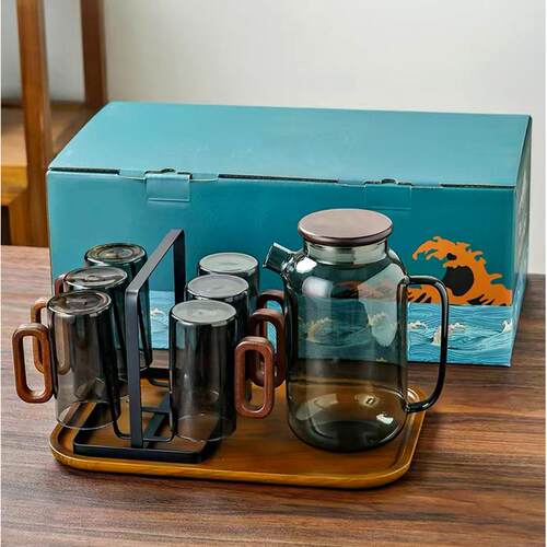 茶杯旅行套组 厂家套组凉水壶家用玻璃壶杯架木把高档茶具