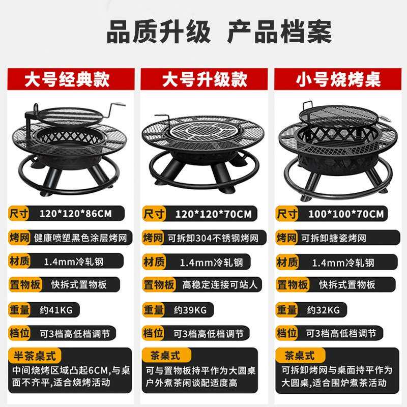 室外围炉煮茶套装柴火炉烧烤架圆形户外庭院烤炉烤火桌炭火炉烤肉