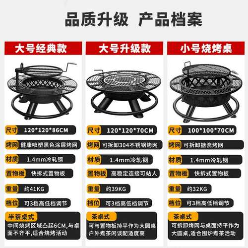室外围炉煮茶套装柴火炉烧烤架圆形户外庭院烤炉烤火桌炭火炉烤肉