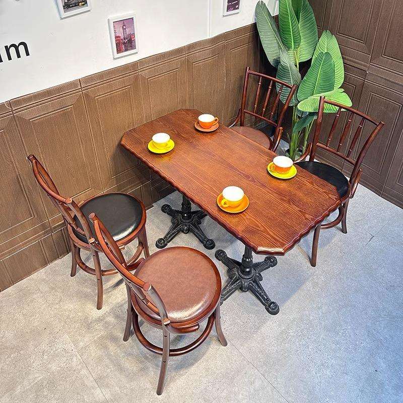 美式复古咖啡厅桌椅组合奶茶甜品糖水店小圆桌西餐厅实木桌椅商用