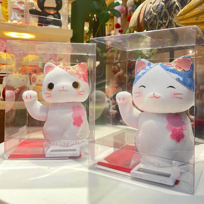 乐喵进口龙虎作绉布招财猫手工艺品招财招福店铺装饰摆件饰品