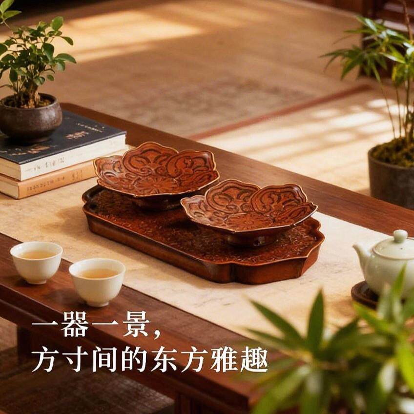 新款陶瓷小茶点盘如意2+1订婚糕点摆台禅意高足果盘点心盘中式高1