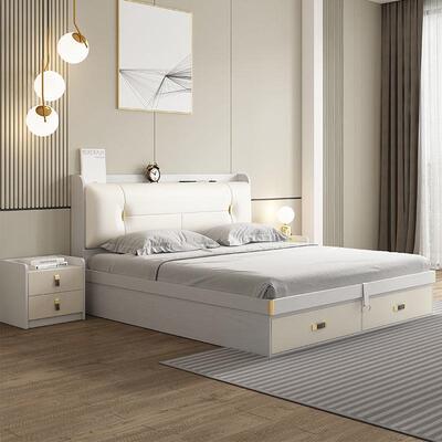 Wpd白色轻奢气动高箱储物床现代简约卧室