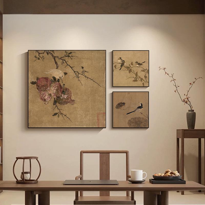 宋氏美学林椿枇杷山鸟图果熟禽图微喷正方形国画装饰画油画中古风