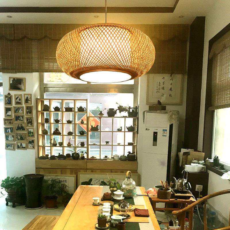 led手工竹编吊灯餐厅日式榻榻米快餐店饭店灯具竹灯笼竹艺餐桌
