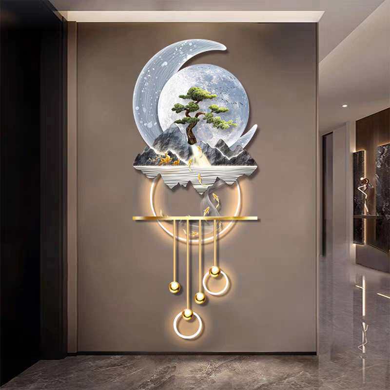 轻奢高档玄关装饰画现代简约立体led灯壁画客厅走廊过道尽头挂画