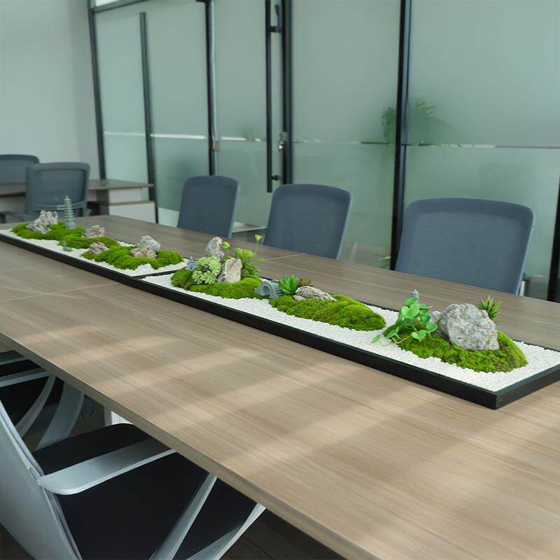 长条会议桌摆件迎客松微景观仿真绿植苔藓桌面装饰玄关办公桌摆设