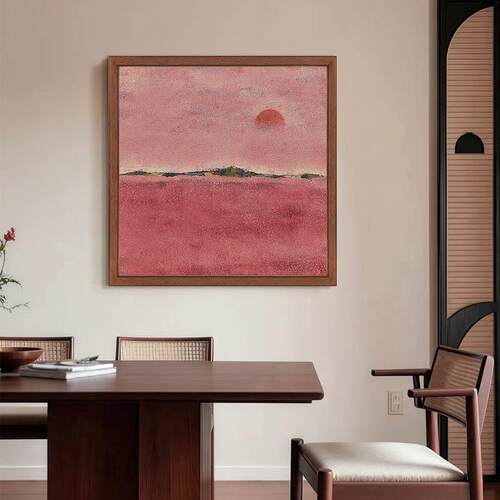 《漫天晚霞》复古纯手绘油画新中式沙发装饰画中古民宿酒店挂画