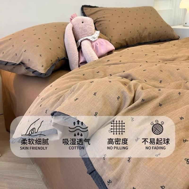 A类法式床上用品纯水洗棉四件套双层纱宿舍全高端棉被套床单床笠