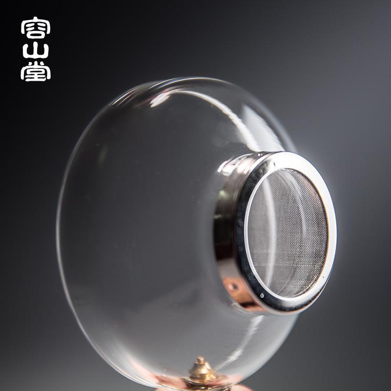 容山堂木璃 玻璃镶银茶漏 大号透明茶滤托架泡茶过滤器 茶具配件