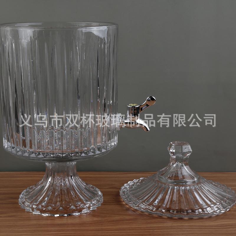 复古透明玻璃果汁缸带龙头冷水冷饮壶带盖果汁罐柠檬果茶桶饮料桶