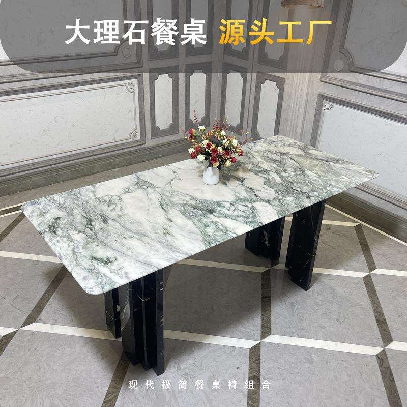 轻奢大理石餐桌组合现代简约吃饭桌子家用汉都人大理石长方桌小户