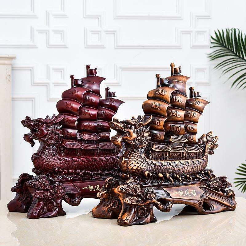 成品龙船摆件客厅办公室玄关酒柜装饰一帆风顺帆船摆件树脂工艺品