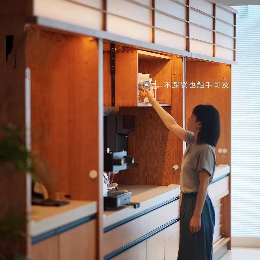 罗马餐边柜 樱桃木黑胡桃靠墙一体【可升降 可嵌冰箱 】